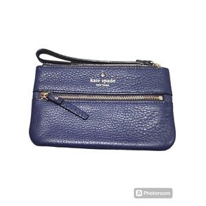 Kate Spade New York Women's Leather Violet Blue Zip  Front Pocket Wristlet Bag